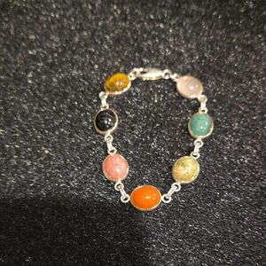 Multi-Stone Scarab Sterling Silver Bracelet